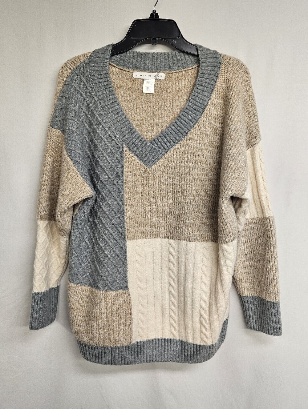 Altar’d State EUC Small Green Brown V-Neck Sweater